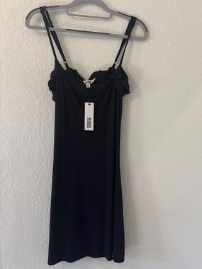Steve Madden BB Dakota Ribbed Black Ruffle Trim Spaghetti Strap Dress